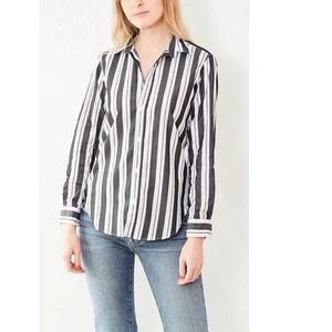 Frank & Eileen Barry Signature Crinkle Button Up Shirt In Multi Stripe S Coastal